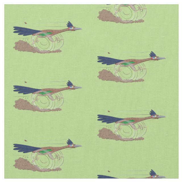 Funny roadrunner desert bird cartoon illustration fabric (Close Up)