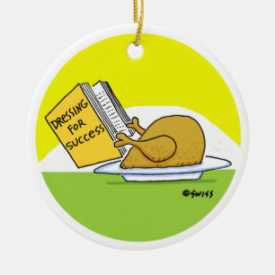 Funny Roast Turkey Cartoon with Greeting on Back Ceramic Ornament