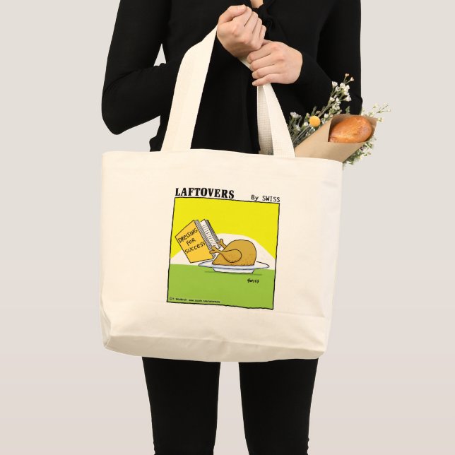 Funny Roast Turkey Thanksgiving Laftovers Cartoon Large Tote Bag (Front (Product))