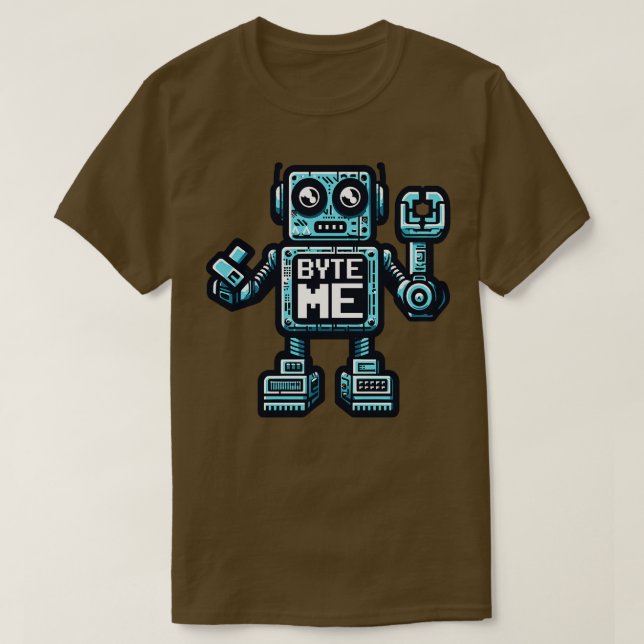 Funny Robot AI AGI Humor Byte Me T-Shirt (Design Front)