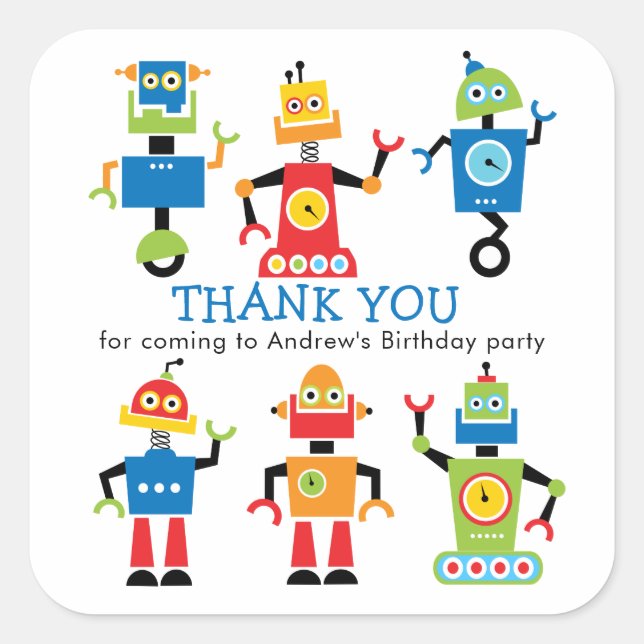 Funny Robot Birthday Sticker  (Front)