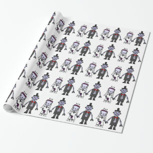Funny Robot Bride and Groom Wedding Wrapping Paper
