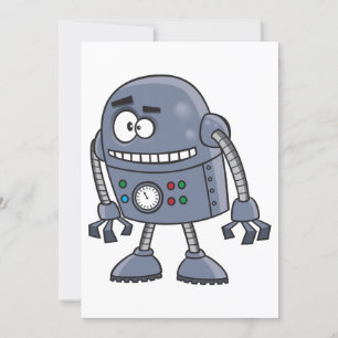 Funny Robot Character Cute Blue Retro Invitation