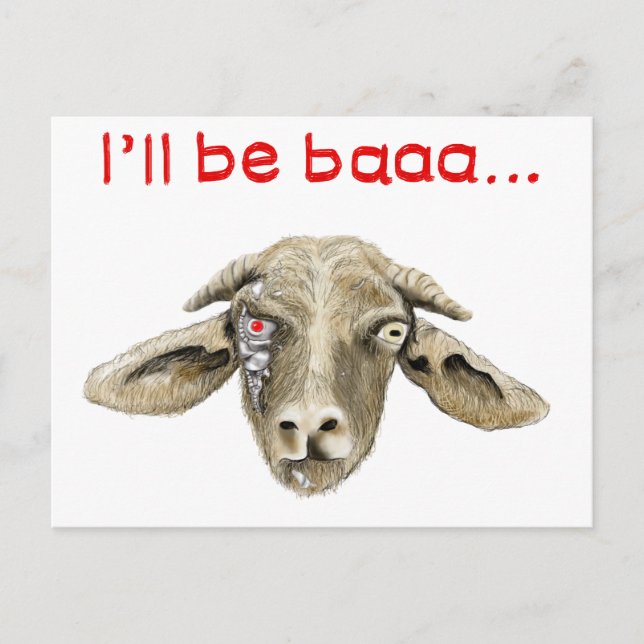 Funny Robot Cyborg Goat Sci-fi Film Parody Humour Postcard (Front)