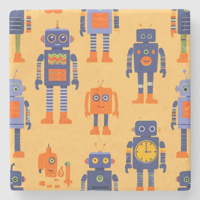 funny robot friend stone coaster (Front)