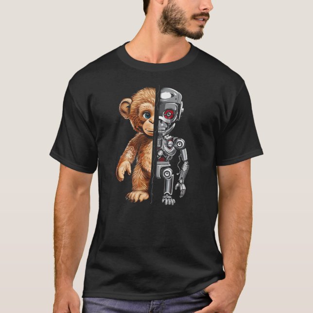 Funny Robotics Animal Lover Monkey Robots Graphic  T-Shirt (Front)