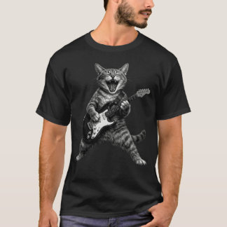 Funny Rock and Roll Cat Playing Electric Guitar T-Shirt
