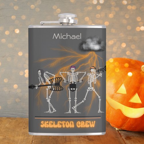 Funny Rock Band Skeleton Crew Halloween  Flask