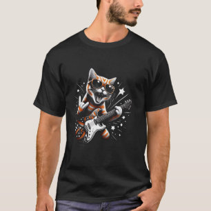 Funny Rock Cat Playing Guitar Rock and Roll Cat Ki T-Shirt