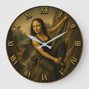 Funny Rock Climbing Mona Lisa Mountain Gift Large Clock