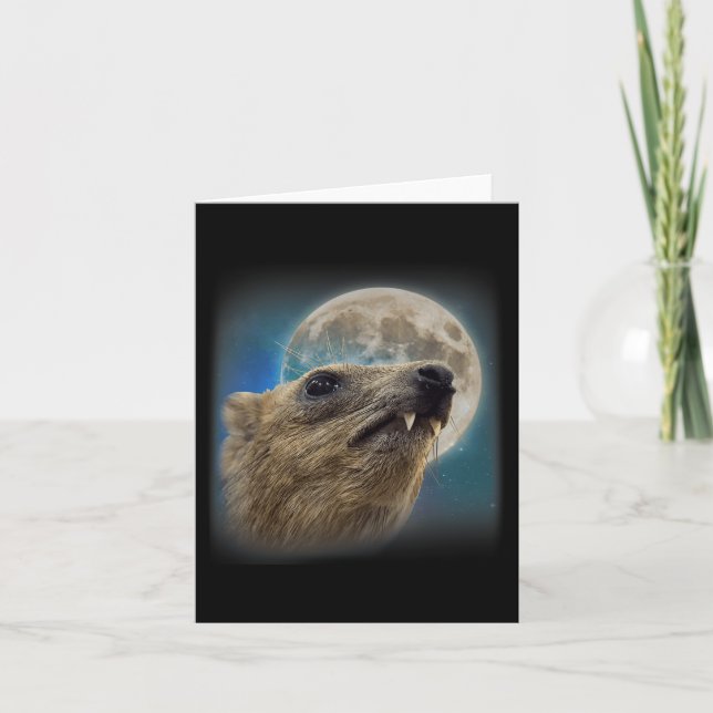 Funny Rock Hyrax With The Moon Meme  Card (Front)