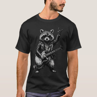 Funny Rock Music Band Raccoon Playing Guitar T-Shirt