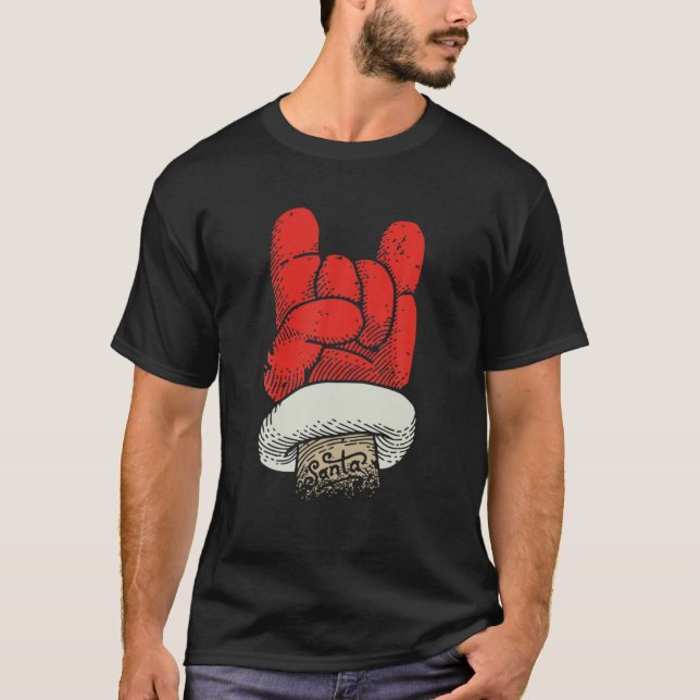 Funny Rock N Roll Christmas -Santa Rocks Music Ban T-Shirt (Front)