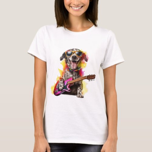 Funny Rock n Roll Dog Design  T_Shirt