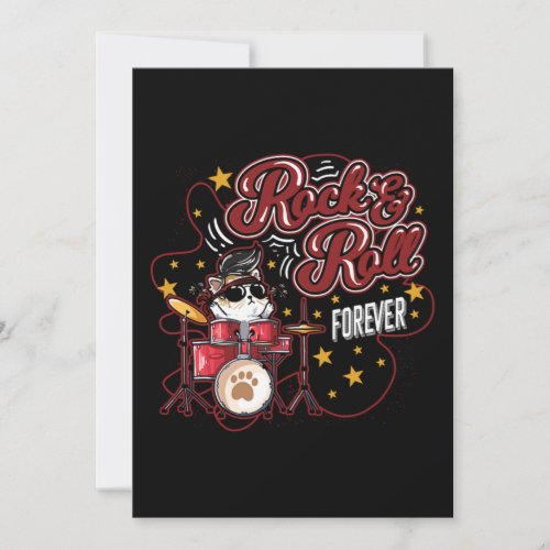 Funny Rock n Roll Forever Cool Drummer Cat Invitation