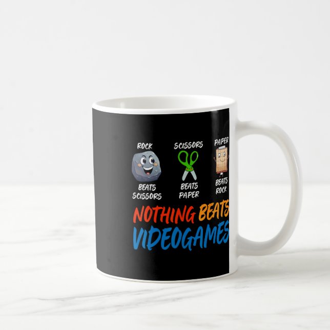 Funny Rock Paper Scissors Nothing Beats Videogames Coffee Mug (Right)