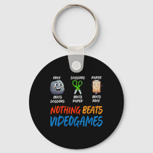 Funny Rock Paper Scissors Nothing Beats Videogames Keychain