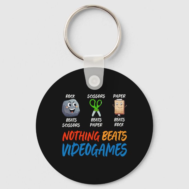 Funny Rock Paper Scissors Nothing Beats Videogames Keychain (Front)