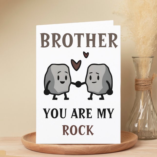 Funny Rock Pun Joke Humor Brother Happy Birthday Thank You Card (funny you are my rock birthday card for brother)