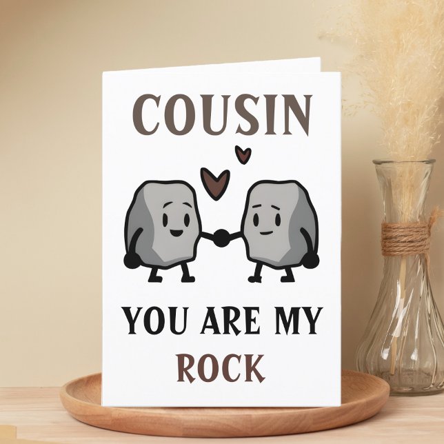 Funny Rock Pun Joke Humor Cousin Happy Birthday Thank You Card (funny you are my rock birthday card for cousin)