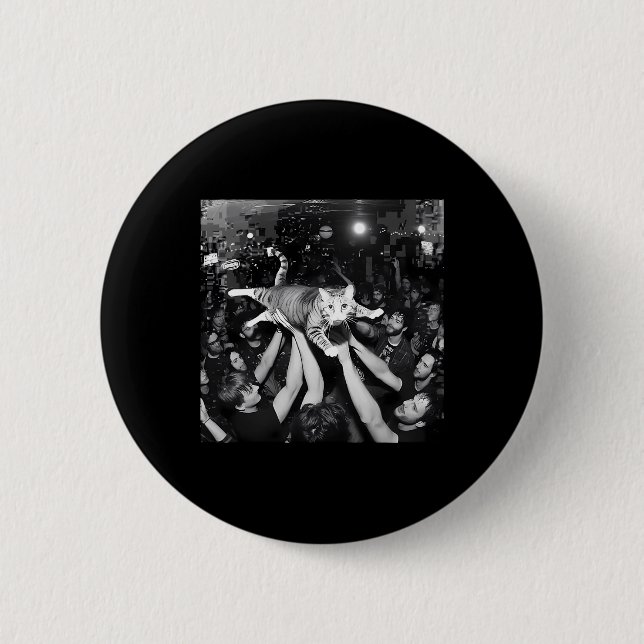 Funny Rock Show Cat Meme Cute Tabby Kitten Crowd S Button (Front)