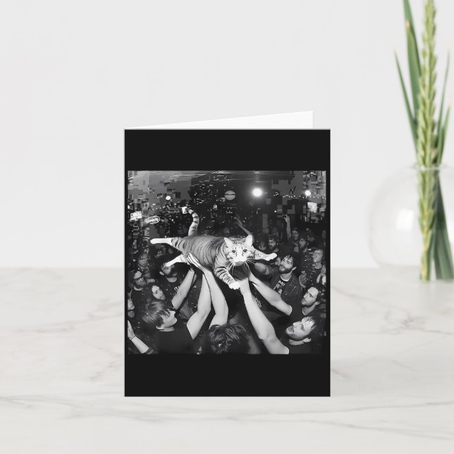 Funny Rock Show Cat Meme Cute Tabby Kitten Crowd S Card (Front)