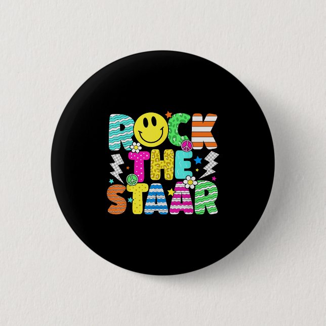 Funny Rock The Staar Testing Day Teacher Kids Moti Button (Front)