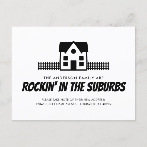 Funny Rockin in the Suburbs Weve Moved Moving Announcement Postcard