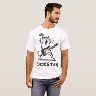 Funny Rockstar Cat Cartoon T-Shirt