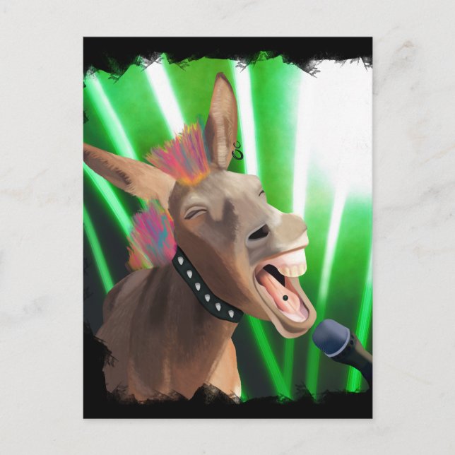 Funny Rockstar Donkey Postcard (Front)