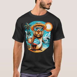 funny rodent capybara wearing sunglasses holding a T-Shirt