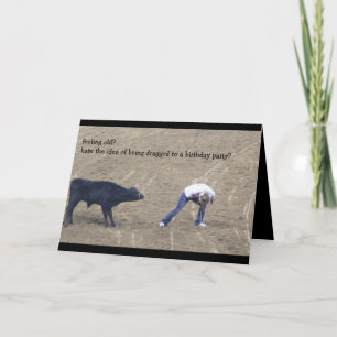 Funny Rodeo Birthday for Old Timer (presents!) Thank You Card