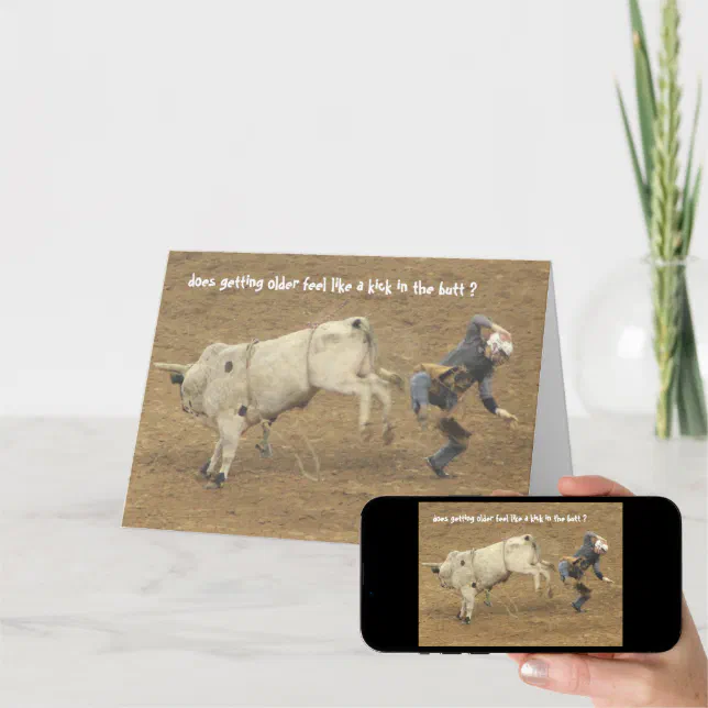 Funny Rodeo Over the Hill Birthday, Bull Rider Card | Zazzle