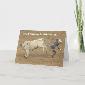 Funny Rodeo Over The Hill Birthday  Bull Rider Card by PicturesByDesign at Zazzle