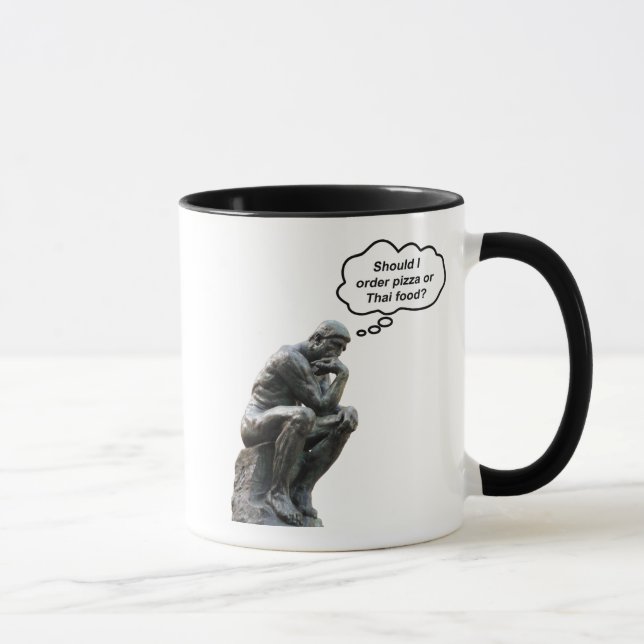 Funny Rodin Thinker Statue - Pizza or Thai Food? Mug (Right)