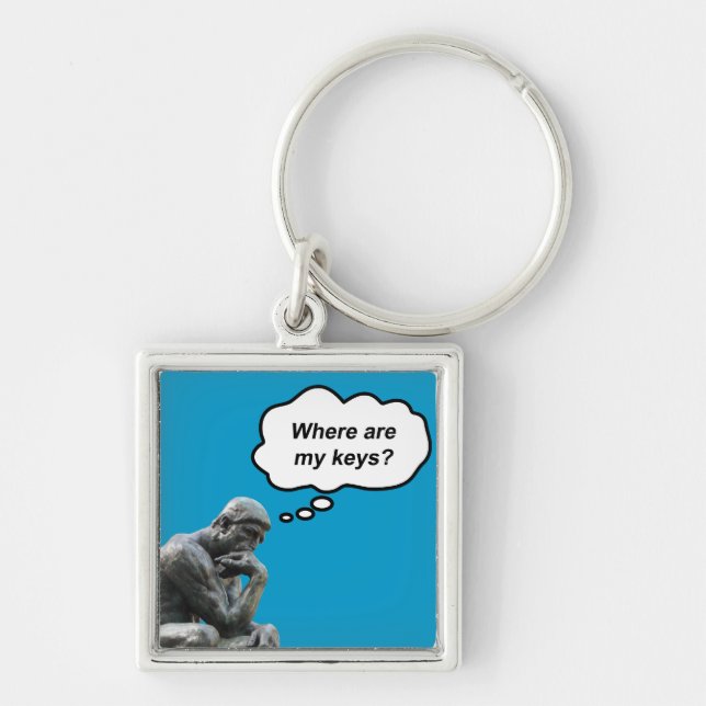 Funny Rodin's Thinker Statue - Where Are My Keys? Keychain (Front)