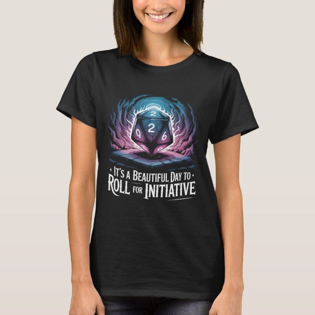 Funny Roll For Initiative D20 Dice TTRPG Gamer Gif T-Shirt (Front)