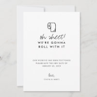 Funny Roll With It Oh Sheet Wedding Postponement Announcement