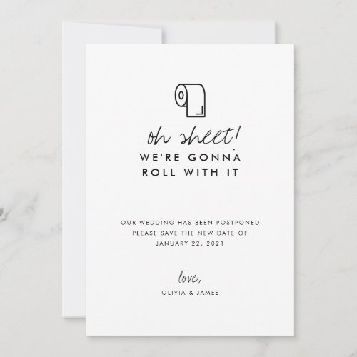 Funny Roll With It Oh Sheet Wedding Postponement Announcement