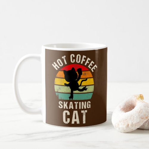 Funny Roller Ice Skating Cat Holding Hot Coffee Coffee Mug