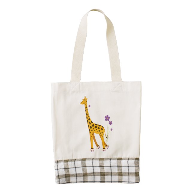 Funny Roller Skating Cartoon Giraffe Zazzle HEART Tote Bag (Front)