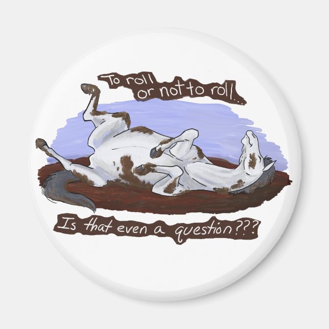 Funny Rolling Gray White Horse Magnet (Front)