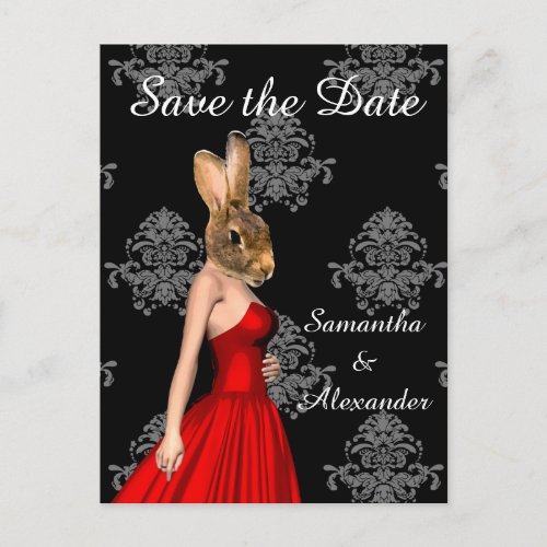Funny romantic animal collage save the date announcement postcard