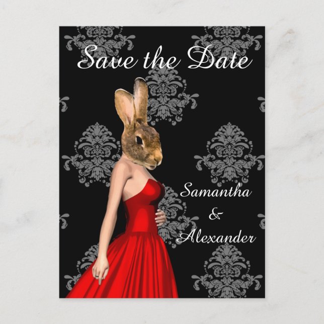 Funny romantic animal collage save the date announcement postcard (Front)