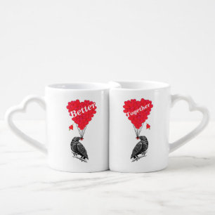 Funny romantic crow coffee mug set