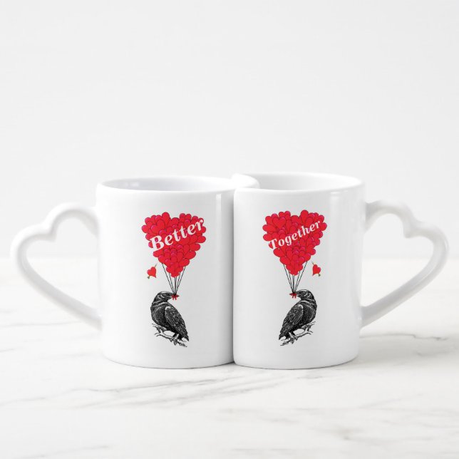Funny romantic crow coffee mug set (Front Nesting)