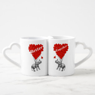 Funny romantic elephant coffee mug set