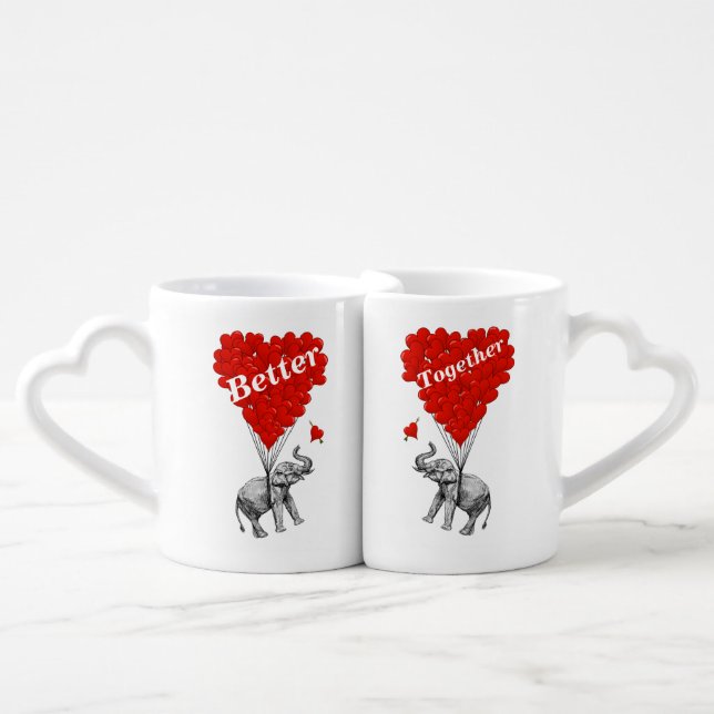 Funny romantic elephant coffee mug set (Front Nesting)