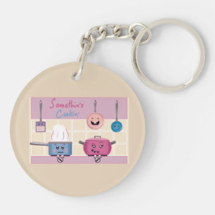 Funny Romantic Kitchen Scene with Cooking Utensils Keychain