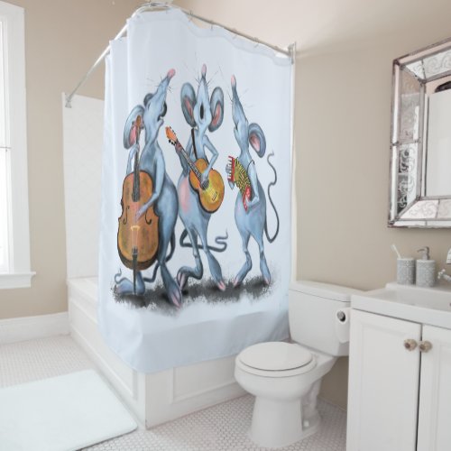 Funny Romantic Mouse Band _ Cartoon Animal Drawing Shower Curtain